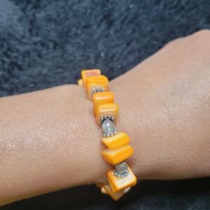 Vibrant Orange and Silver Beaded Bracelet